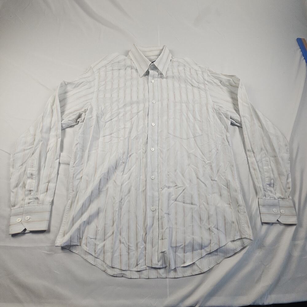 Mens 100% Cotton Button Up Striped Dress Shirt Size Large by Bugatchi